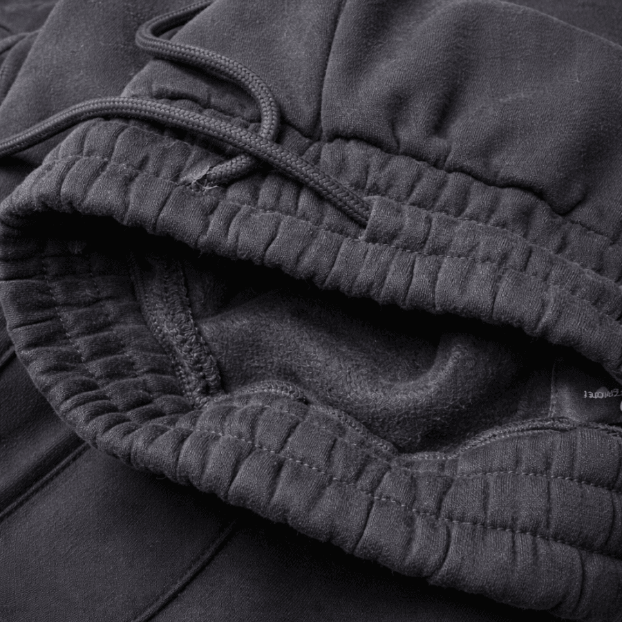 Detail shot of soft fleece interior of black Conscious Choice foundation Sweatpants.