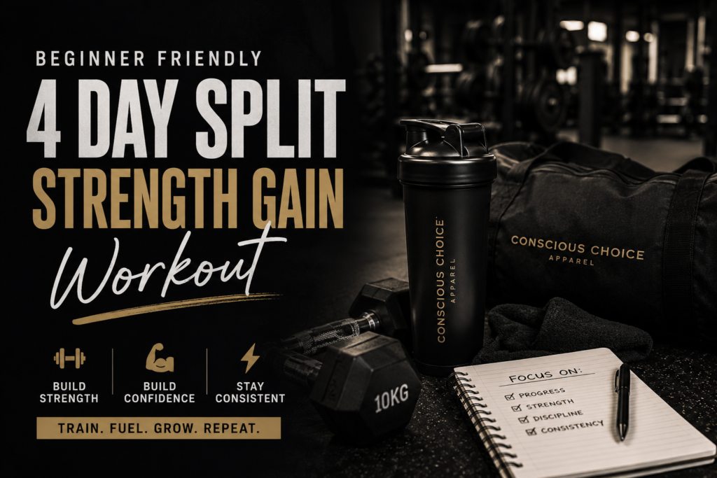 Beginner-Friendly 4 Day Split for Strength & Confidence Beginner 4 day split strength gain workout in dark luxury gym aesthetic